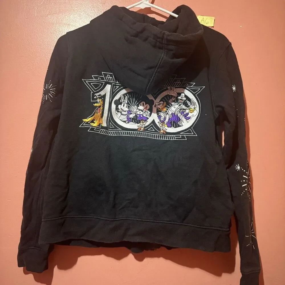 3/$15 Disney 100 Anniversary Sweater XS Extra Small Black Full Zip Hooded